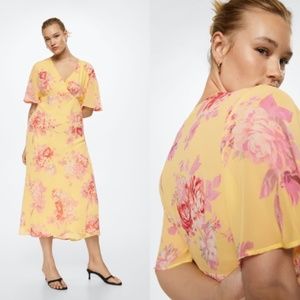 Flowy MANGO Maxi Dress in Pink and Yellow Floral